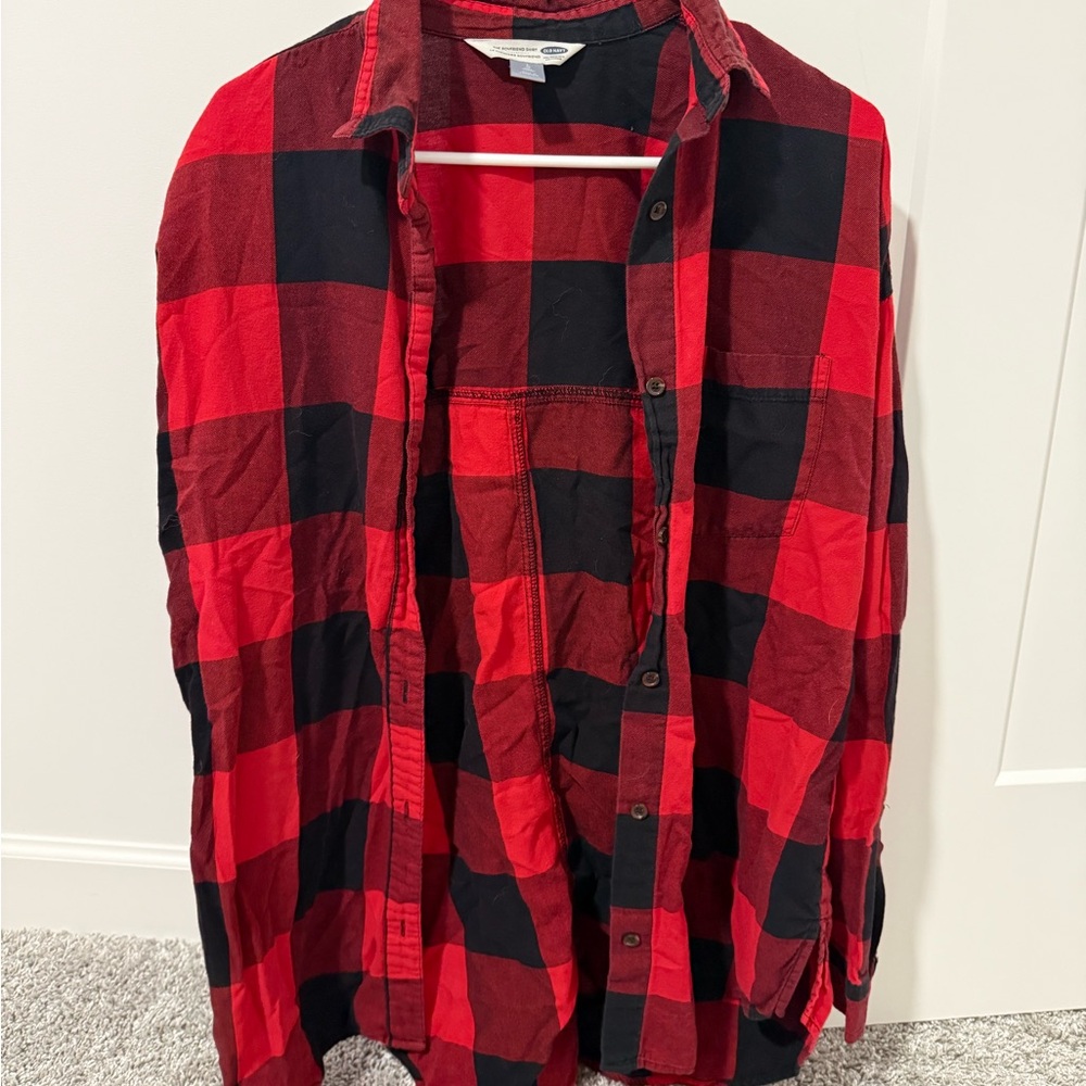 Old Navy Red and Black Plaid Button Down Shirt